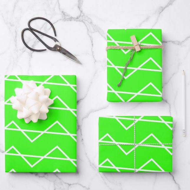 Zickzack Streifenneonmuster mit weißem geometrisch Geschenkpapier Set (Vorderseite)