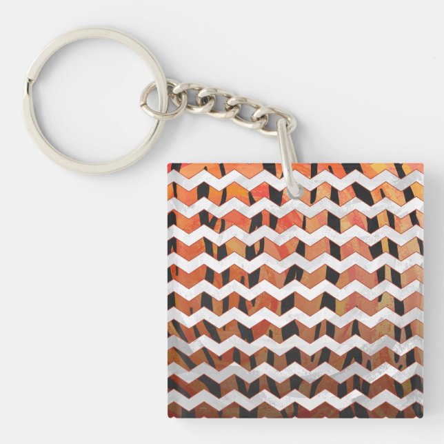 Zickzack Tiger Hot orange und Black Print Schlüsselanhänger (Vorderseite)