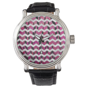 Zickzack Tiger-Hot-Rosa und Schwarz-Print Armbanduhr