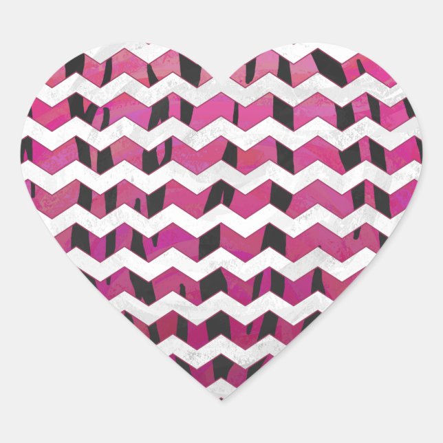 Zickzack Tiger-Hot-Rosa und Schwarz-Print Herz-Aufkleber (Vorderseite)
