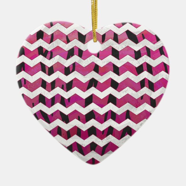 Zickzack Tiger-Hot-Rosa und Schwarz-Print Keramikornament (Vorne)