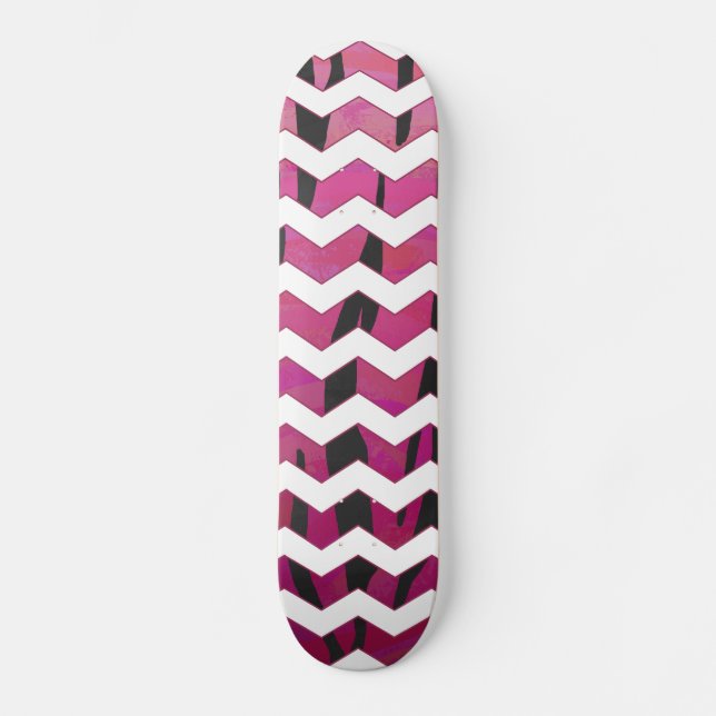 Zickzack Tiger-Hot-Rosa und Schwarz-Print Skateboard (Vorderseite)