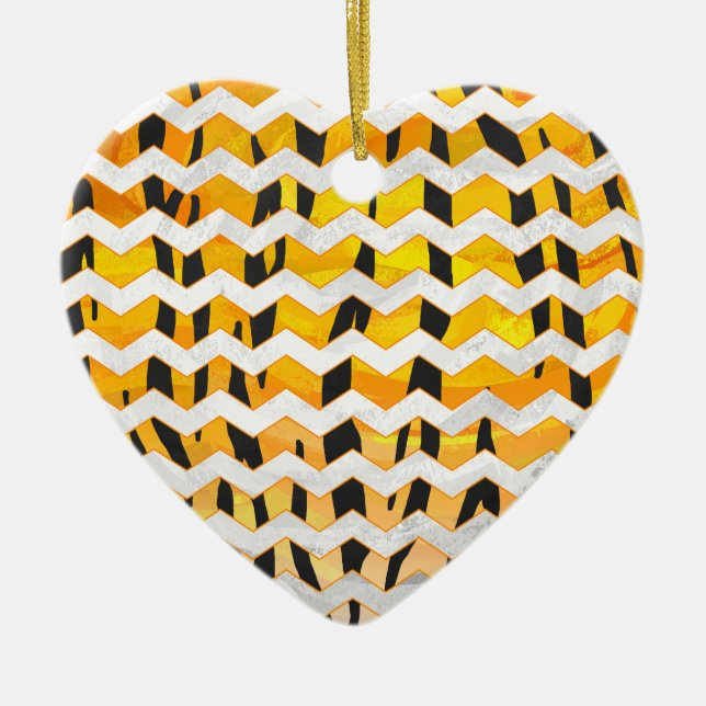 Zickzack Tiger Schwarz/Orange-Print Keramikornament (Vorne)