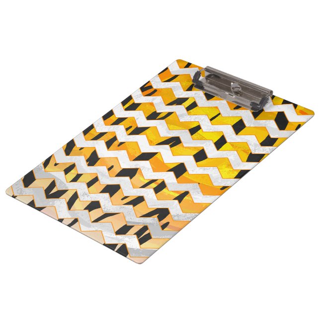 Zickzack Tiger Schwarz/Orange-Print Klemmbrett (Schrägansicht)