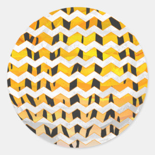 Zickzack Tiger Schwarz/Orange-Print Runder Aufkleber