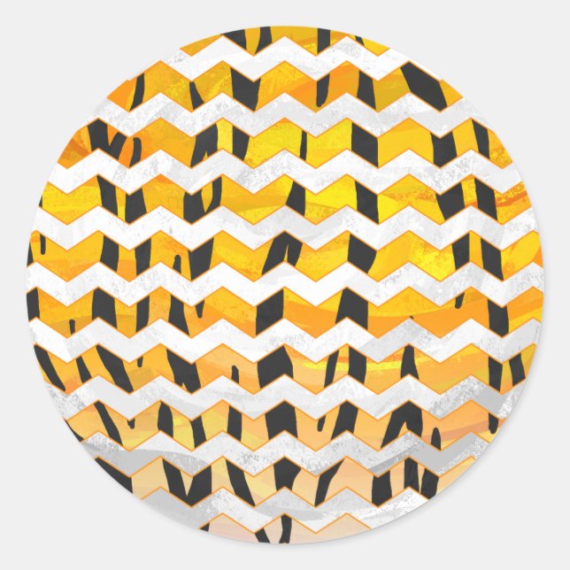 Zickzack Tiger Schwarz/Orange-Print Runder Aufkleber (Vorderseite)