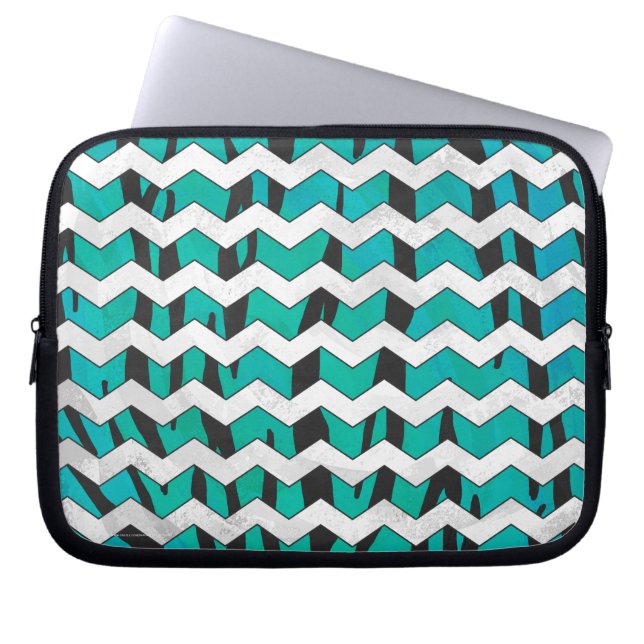 Zickzack Tiger Schwarz und Aquamarine Printmedien Laptopschutzhülle (Vorderseite)