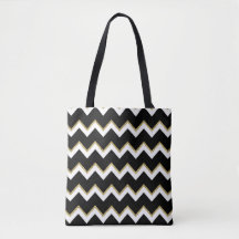 Zickzack Totttasche aus Schwarz, Weiß und Gold
