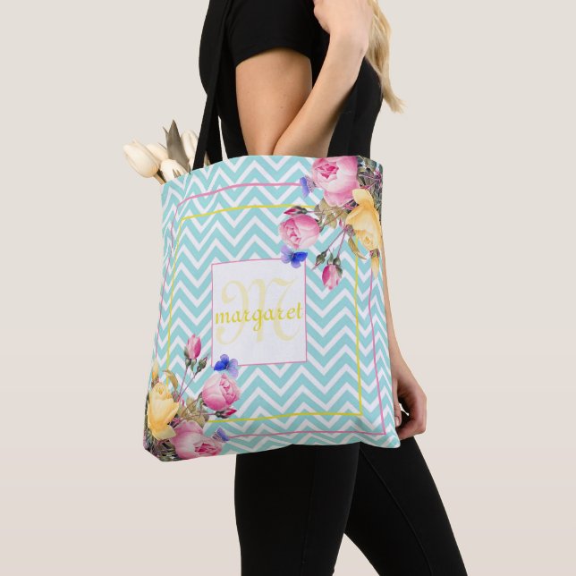Zickzack und Blume Mit Monogramm Tasche (Von Nahem)