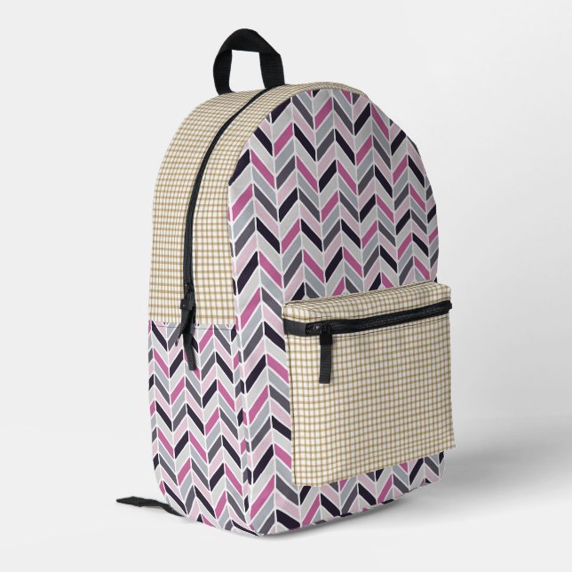Zickzack und Karo Muster Druckknopfdruck Rucksack (Rückseitige Ecke links)