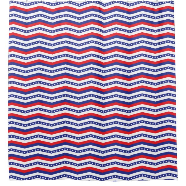 Zickzack US Flagge Rot-Weiß und Blau Duschvorhang (Vorderseite)
