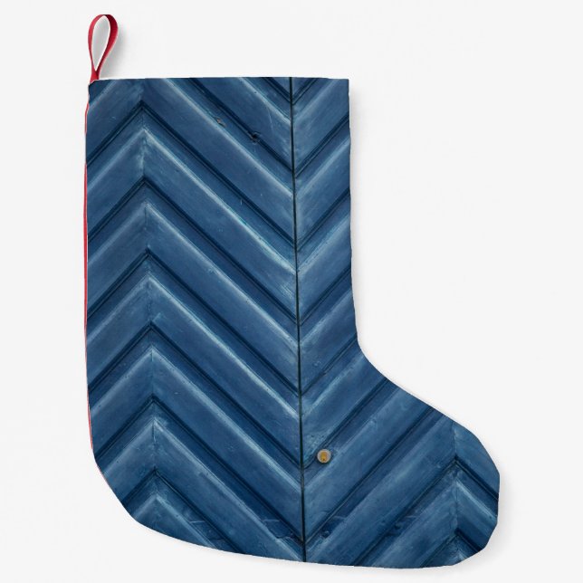 Zickzack Wand aus blauem Holz Kleiner Weihnachtsstrumpf (Vorderseite)