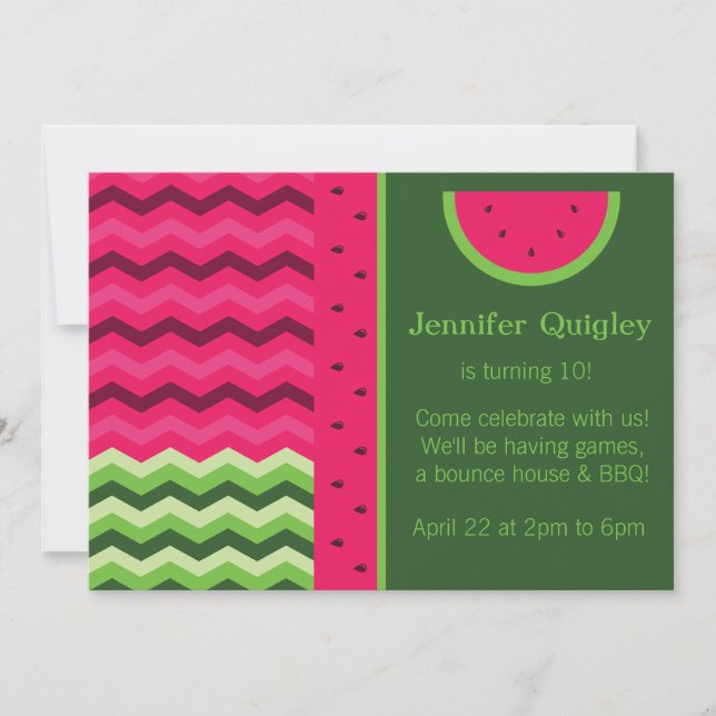 Zickzack Watermelon Geburtstagsparty Einladung (Vorderseite)