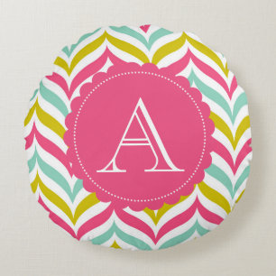 Zickzack Waves Monogram Round Rundes Kissen