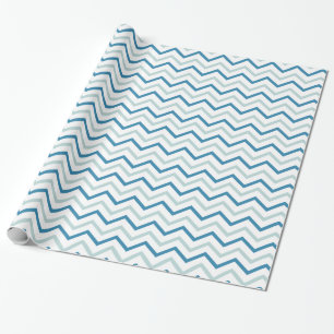 Zickzack Weiß und Aquamarin Blau Geschenkpapier