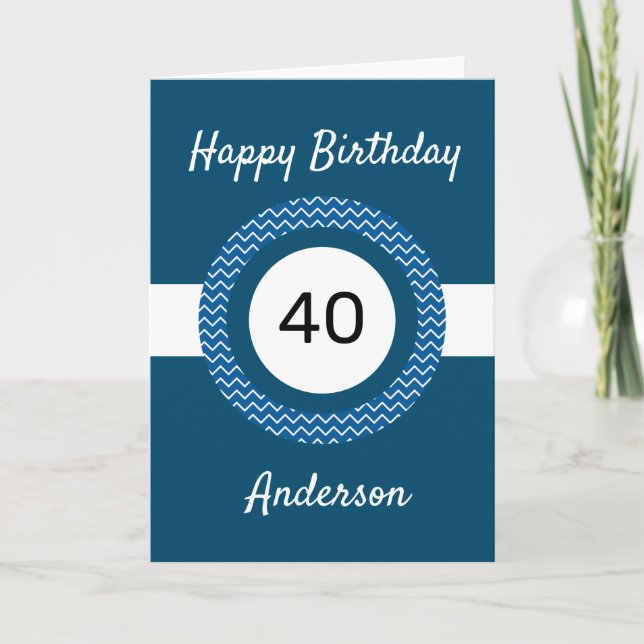 Zickzack Weiß und Blau 40. Geburtstag Karte (Vorderseite)