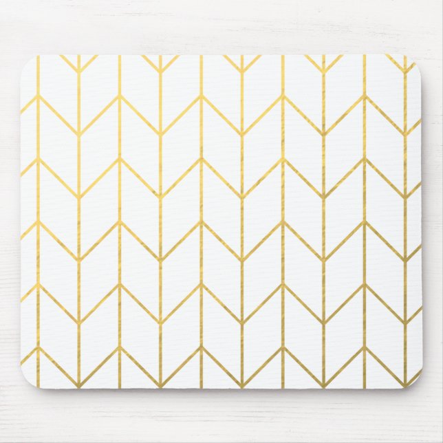 Zickzack weißer Hintergrund Moderner Chic Mousepad (Vorne)