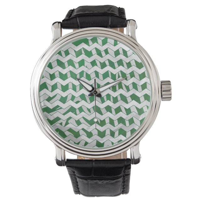 Zickzack Zebra-Grün und Weiß Armbanduhr (Vorderseite)