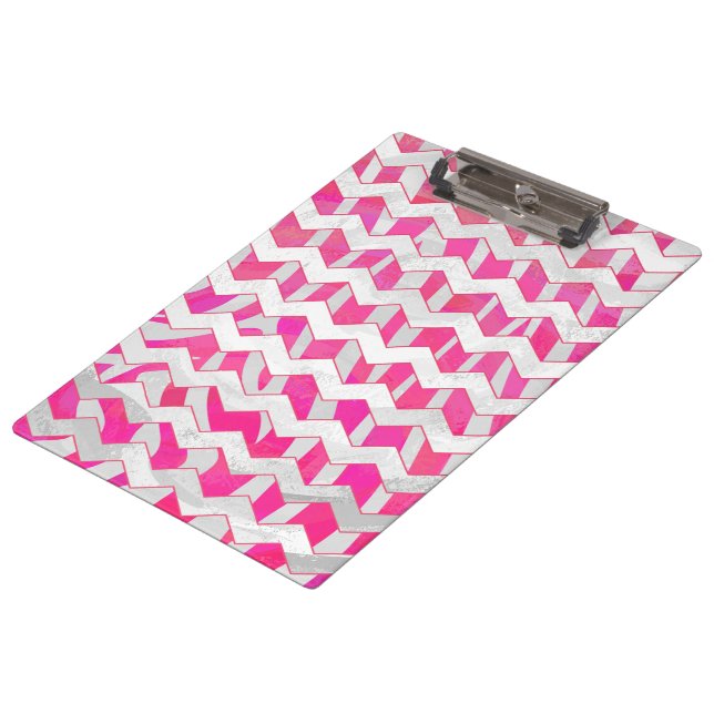 Zickzack Zebra in Pink und Weiß Klemmbrett (Schrägansicht)