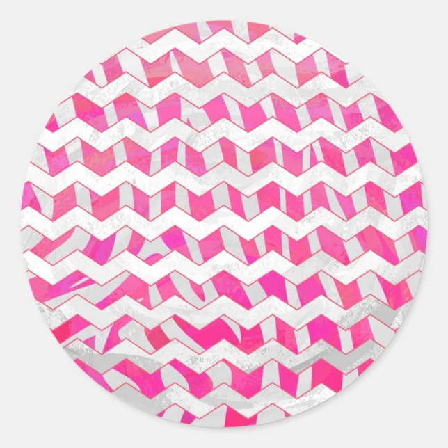 Zickzack Zebra in Pink und Weiß Runder Aufkleber (Vorderseite)