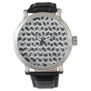 Zickzack Zebra-Muster in Schwarz und Grau Armbanduhr