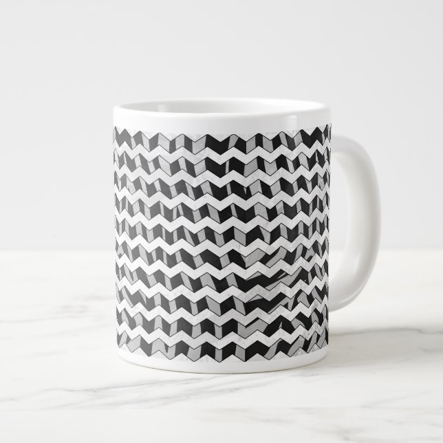 Zickzack Zebra-Muster in Schwarz und Grau Jumbo-Tasse (Vorderseite Rechts)