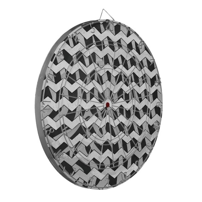 Zickzack Zebra Schwarz und Grau Dartscheibe (Vorderseite Links)