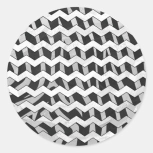 Zickzack Zebra Schwarz und Grau Runder Aufkleber