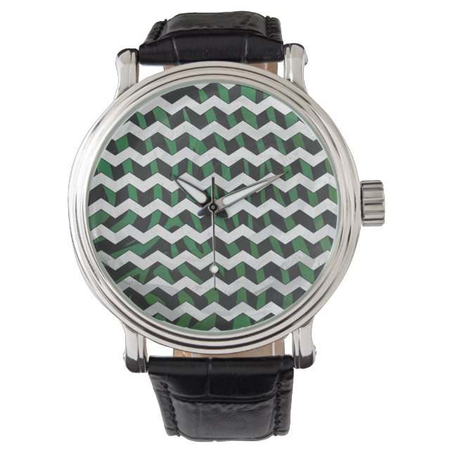 Zickzack Zebra-Schwarz- und Gründrucke Armbanduhr (Vorderseite)