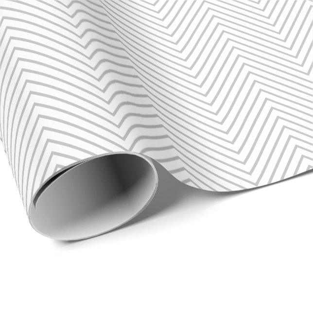 Zickzack Zeilenumbruch - Grau auf Weiß Geschenkpapier (Rolleneckpunkt)