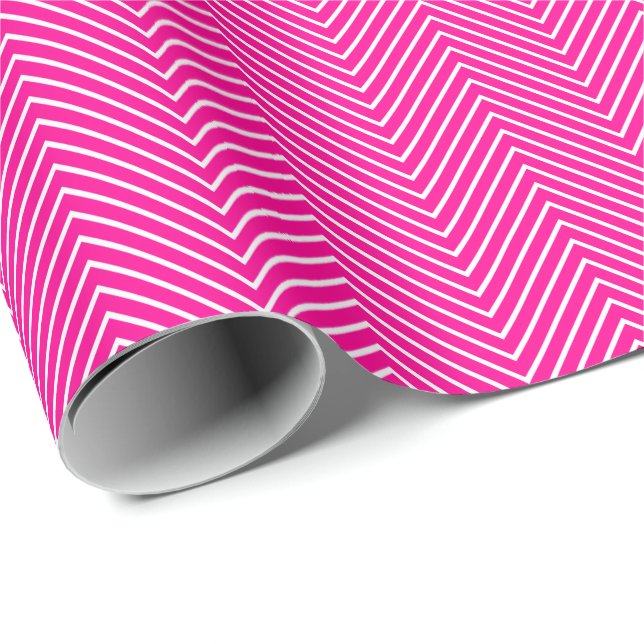 Zickzack Zeilenumbrüche - Weißes auf Hot Pink Geschenkpapier (Rolleneckpunkt)