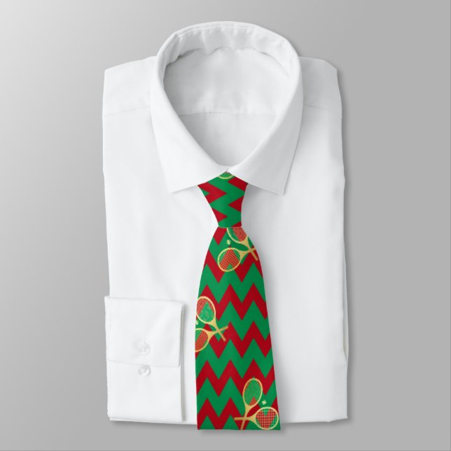 Zickzack Zig Zag Ruby Red Green Christmas Tennis Krawatte (Gebunden)