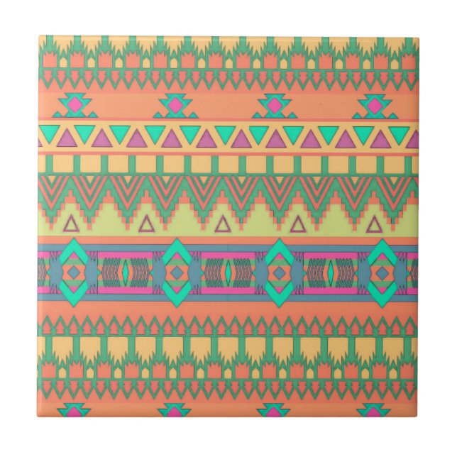 Zickzack Zig Zag Tribal Aztec Ikat Muster Fliese (Vorderseite)