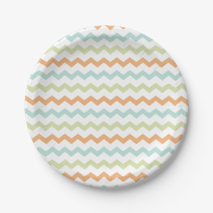 Zickzack Zig Zag Türkis Blaues grünes Orange  Pappteller