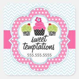 Zickzack Zigzag Cupcake Bäckerei Box Siegel Quadratischer Aufkleber