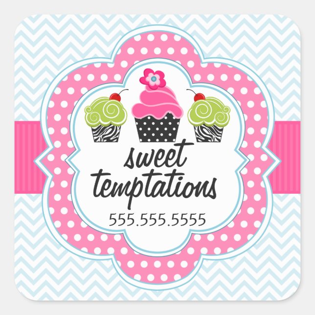 Zickzack Zigzag Cupcake Bäckerei Box Siegel Quadratischer Aufkleber (Vorderseite)