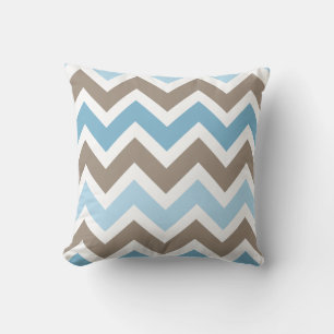 Zickzack Zigzag-Muster in Blau und Braun Kissen