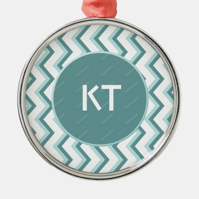 Zickzack ZigZag Muster in Mint Green Silbernes Ornament (Vorne)