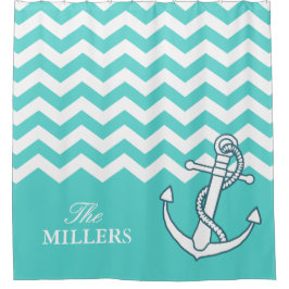 Zickzack Zigzag Muster Nautical Knot Anchor Aqua Duschvorhang
