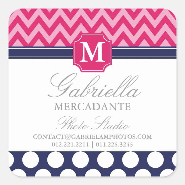 Zickzack Zigzag Polka Dots Monogram Quadratischer Aufkleber (Vorderseite)