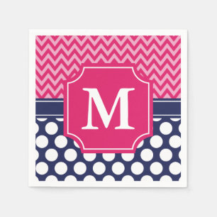 Zickzack Zigzag Polka Dots Monogram Serviette