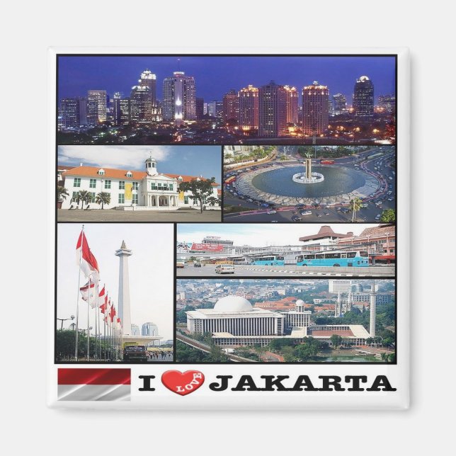 zID017 i Liebe JAKAR Collage, Indonesien, Kühlschr Magnet (Vorne)