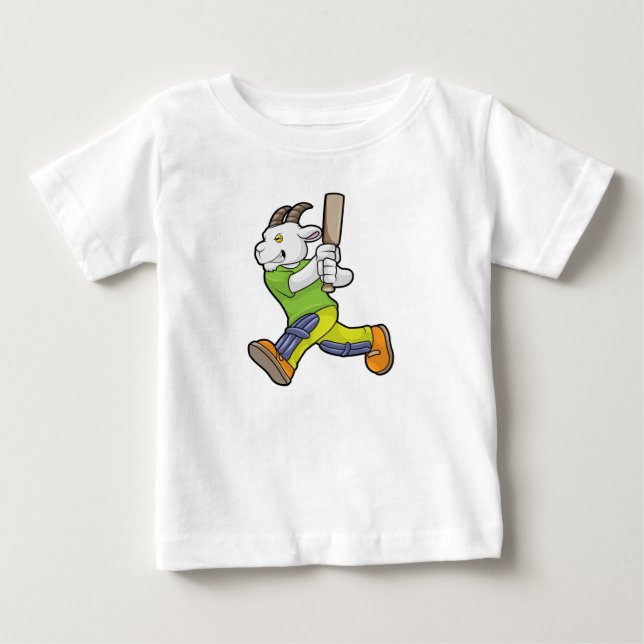 Ziege als Batsman mit Cricket Fledermaus Baby T-shirt (Vorderseite)