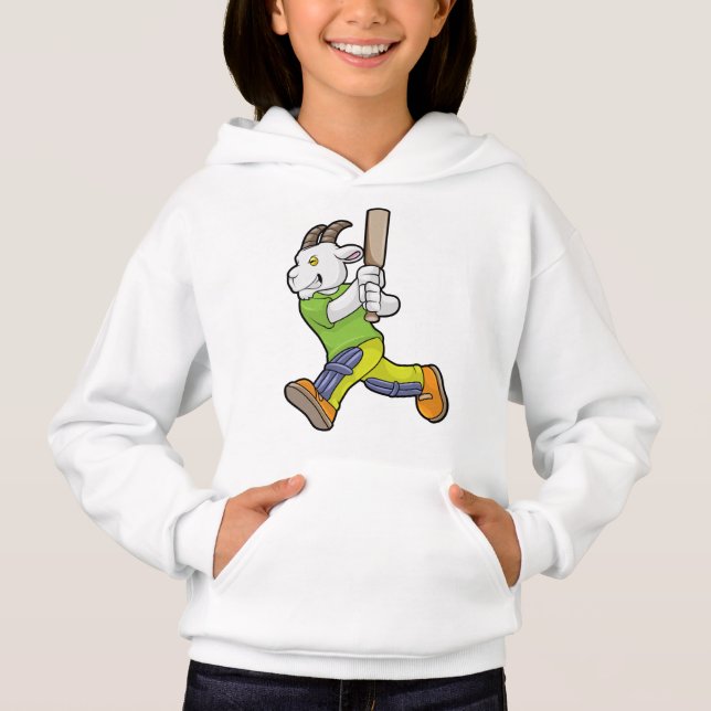 Ziege als Batsman mit Cricket Fledermaus Hoodie (Vorderseite)