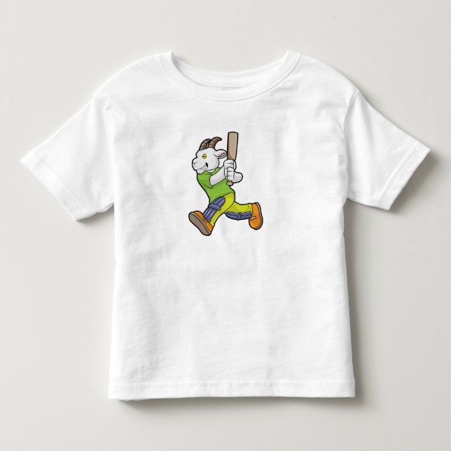 Ziege als Batsman mit Cricket Fledermaus Kleinkind T-shirt (Vorderseite)