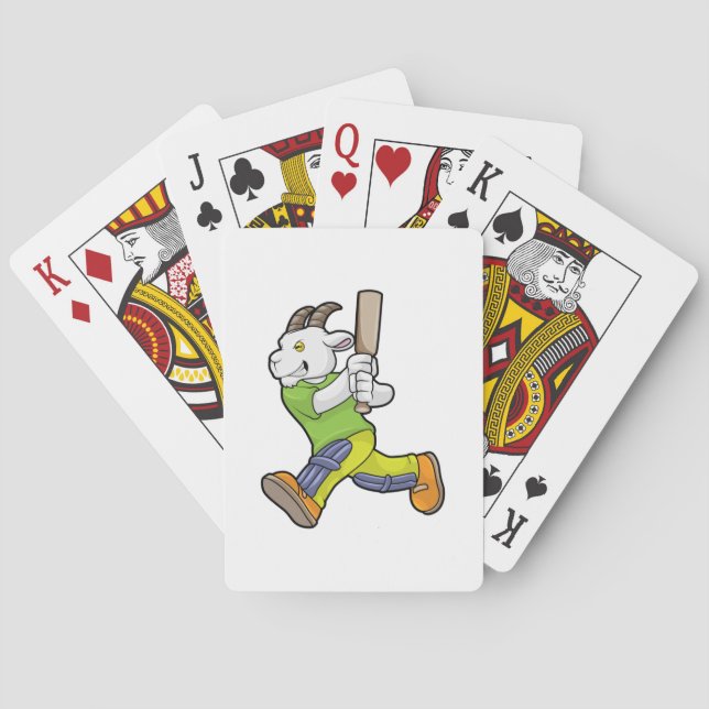 Ziege als Batsman mit Cricket Fledermaus Spielkarten (Rückseite)