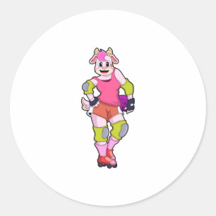 Ziege als Inline-Skater mit Inline-Skaten Runder Aufkleber