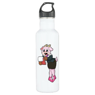 Ziege als Sekretär mit hohen Absätzen Edelstahlflasche