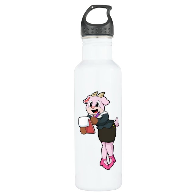 Ziege als Sekretär mit hohen Absätzen Edelstahlflasche (Vorderseite)