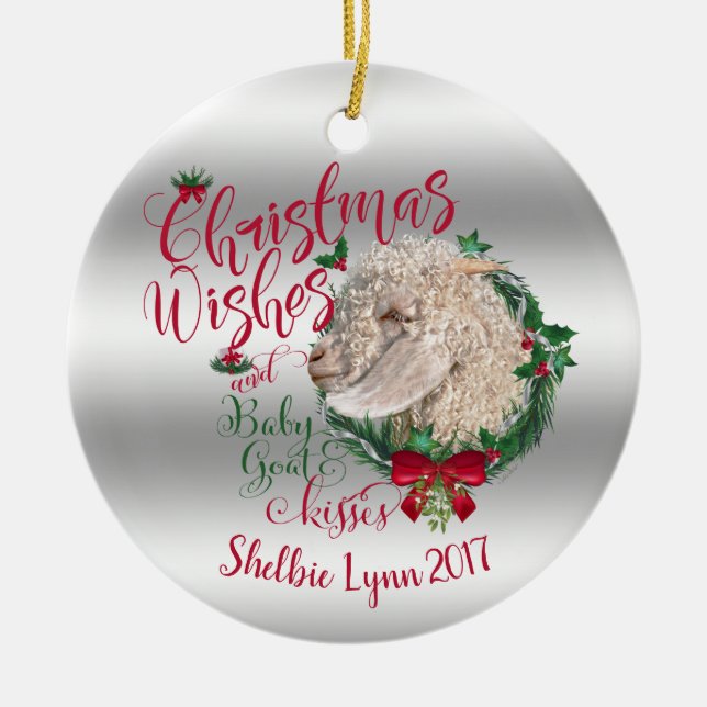 ZIEGE | Christmas Wünsche Baby Goat Kisses Angora Keramik Ornament (Vorne)